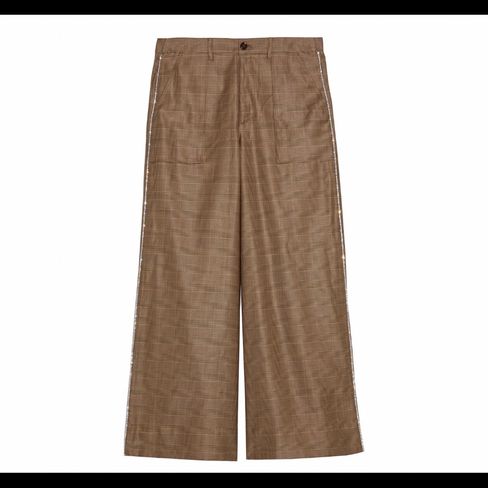 Ganni Merkel Glen Plaid Wide Leg Silk & Wool Pants